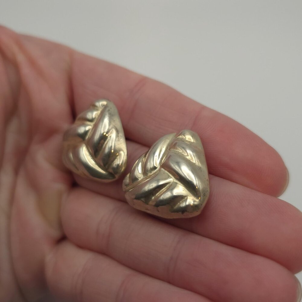 Sterling Silver Unique Pattern Heavy Triangle Ear… - image 3